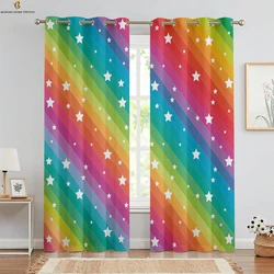 Colorful Rainbow Print Curtains Shiny Modern Minimalist Style Bedroom Living Room Kitchen Rod Pocket Decorative Curtains 2PCS