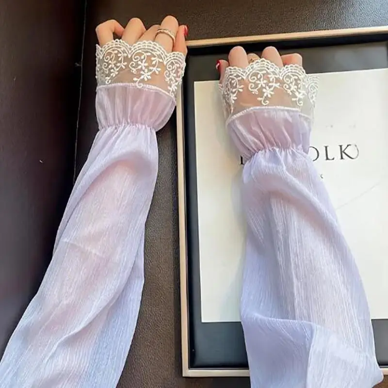 

Fashion Sun Protection Lace Sleeve Breathable Fingerless Long Arm Sleeves Hand Sleeves Polyester Summer Arm Cover Sports
