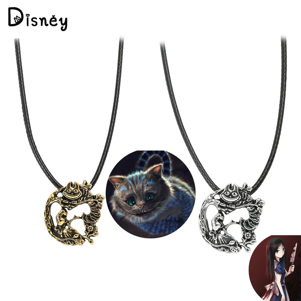 Disney Alice in Wonderland Necklace Charm Jewelry Alice Cheshire Cat Pendant Necklace Halloween Party Accessories Quality Gifts