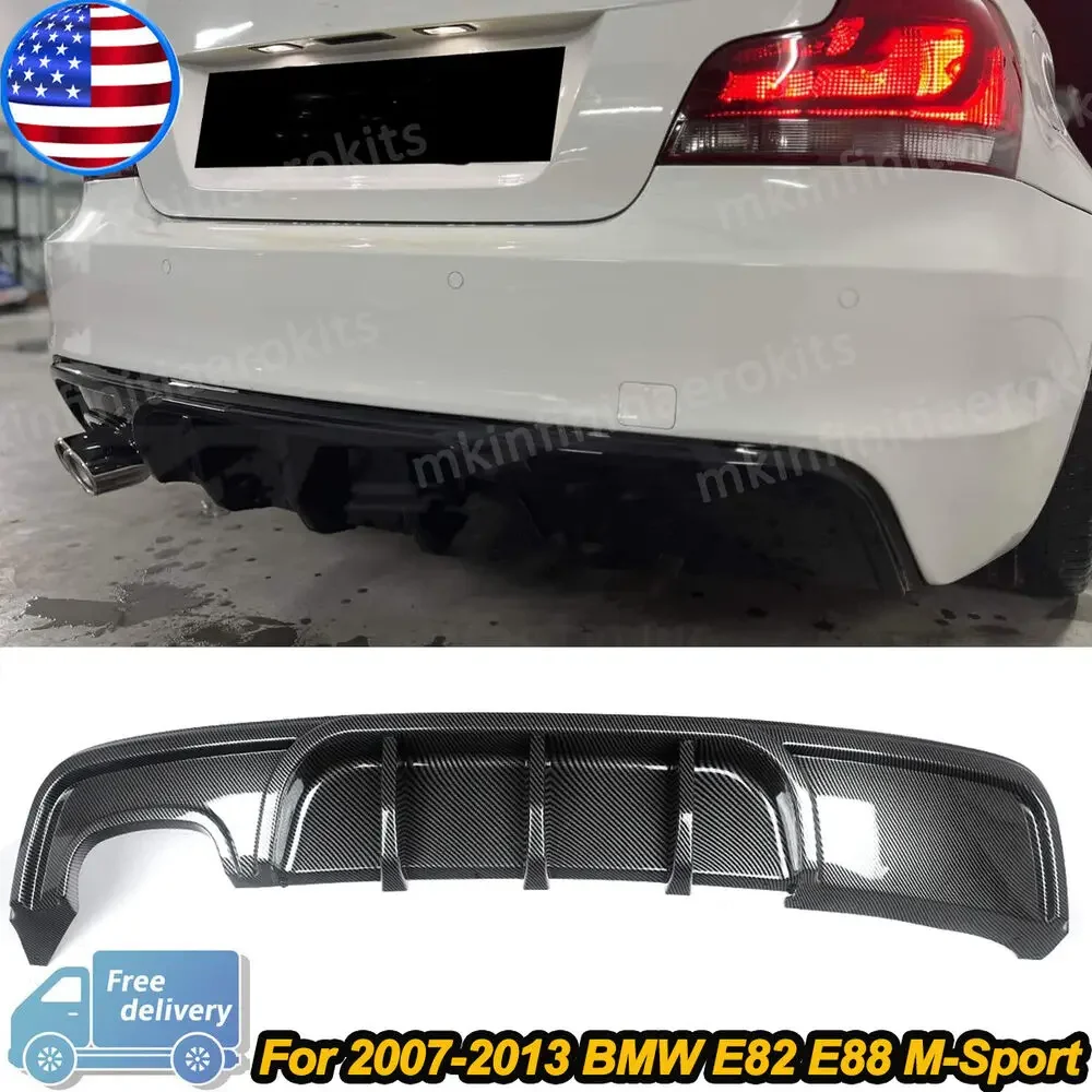 Car Rear Bumper Lip Diffuser Fit For BMW E82 125i 135i M Sport M-Tech Carbon Look Style 2007-2013 ABS Protector Accessory