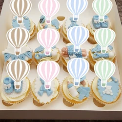 16Pcs Hot Air Balloon Cupcake Toppers Paper Blue Pink Ballon Cake Decorating Baby Shower Cake Stand Decorations
