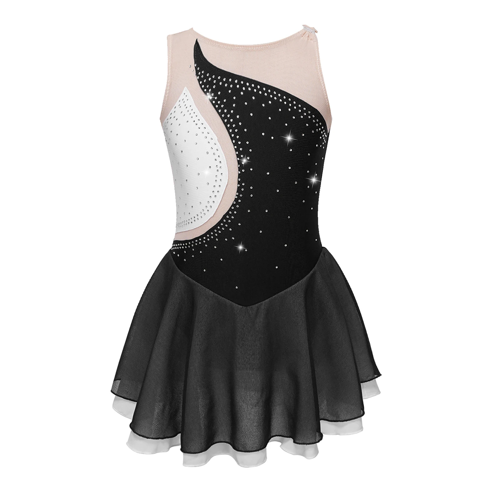 Kids Girls Rhythm Gymnastics Artistic Figure Skating Dress Shiny Rhinestone Ballet Jersey Body Lyrical Dance Costume Dancewear