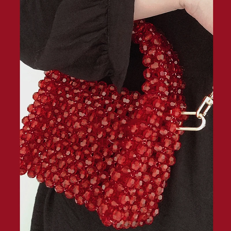 Bolso cruzado de acrílico pequeño Retro para mujer, monedero hecho a mano con cuentas, Bolsos Transparentes, monederos Transparentes, rojo vino,