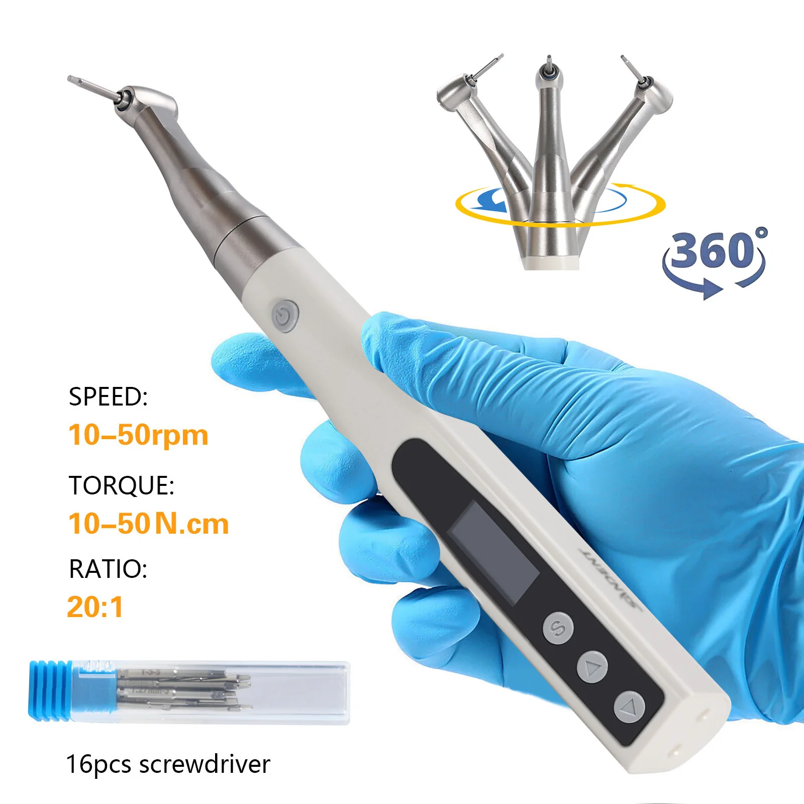 Dental Cordless Electric Implant Wrench Torque Motor 360° Rotate 16 Types of Screwdrivers Kit Dentistry Tools Lab Instruments
