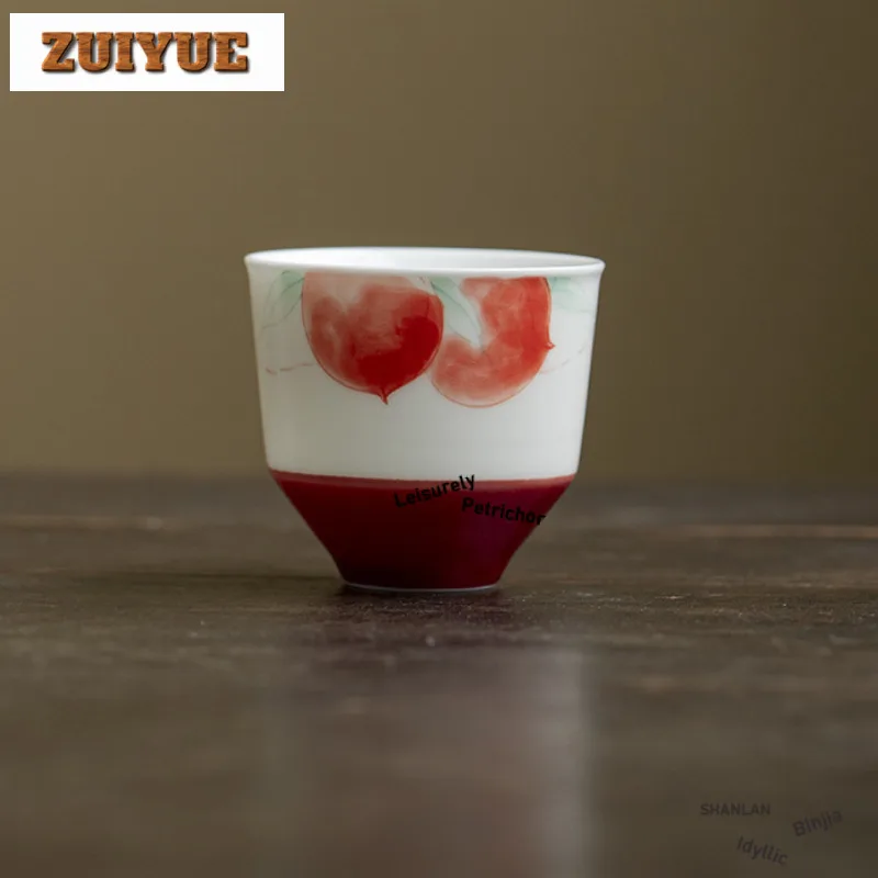 

2pc/lot Hand-painted Peach Teacup Creative Tea Bowl Cute Cup Tea-tasting Smelling Cup Chazhan Master Cups Cafes Decoration 80ml