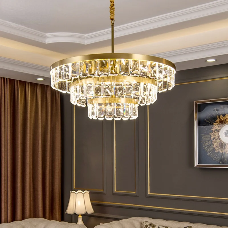 

Light luxury crystal chandelier luxury modern living room chandelier restaurant crystal lamp round villa new lamp