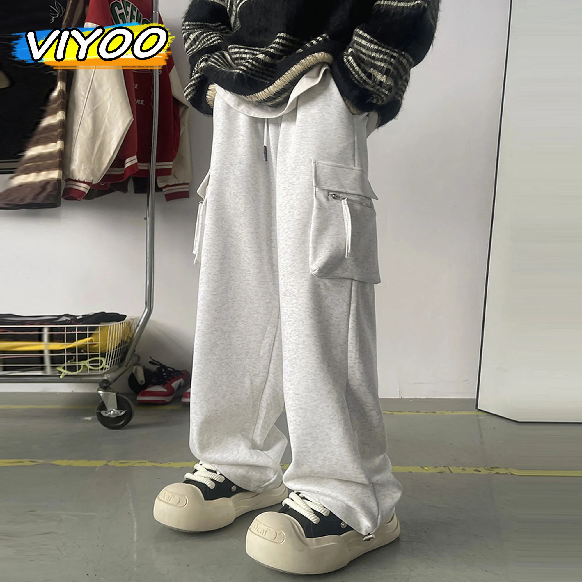 

Men's Y2K Casual Cargo Pants Streetwear Sweatpants Pocket Wide Track Baggy Pants Sports Gym Korean Many Views Clothes 2024