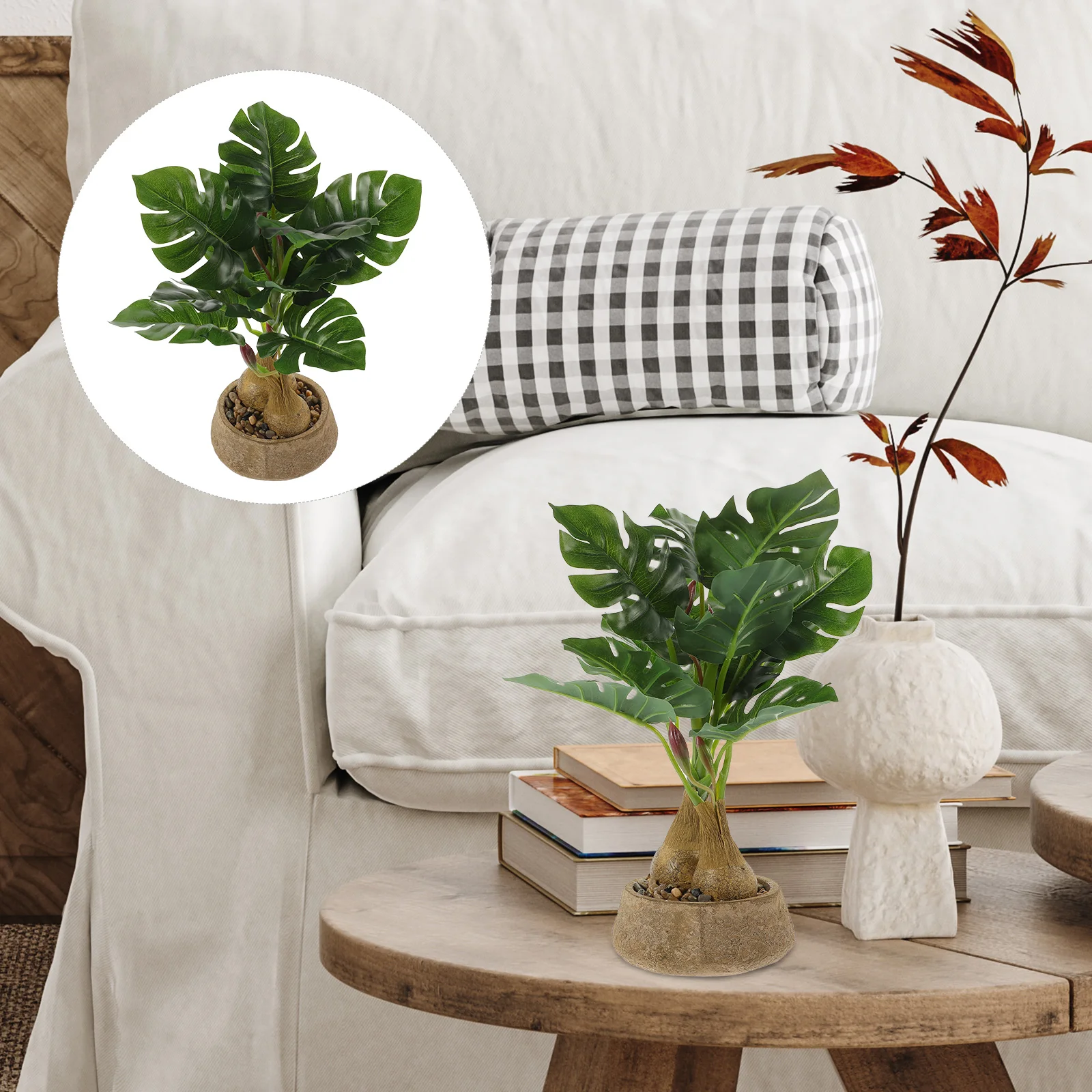 

Lifelike Fake Plant Artificial Potted Monstera Compact Decor Small Faux Indoor Texture Office Home Bathroom Table Plants