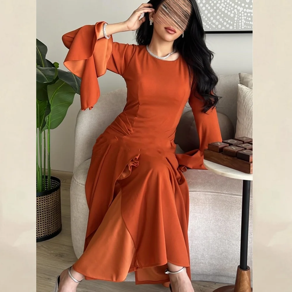    Saudi Arabia Jersey Ruffles Cocktail Party Sheath O-Neck Bespoke Occasion Gown Midi es  Dresses 