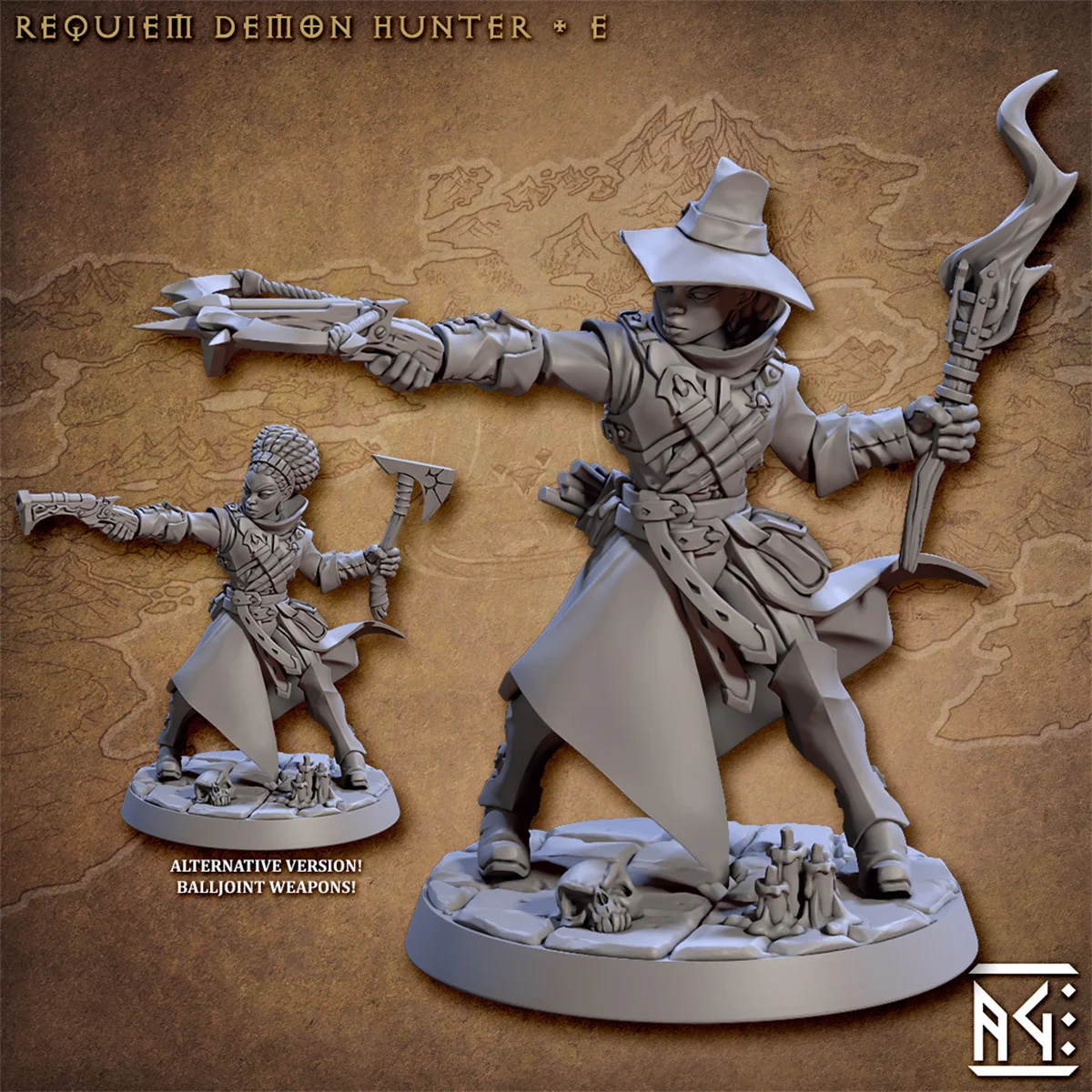 Stampa 3D modelli microscopici orecchino Demon Hunter 】 lupo mannaro killer Dog Trainer Fenrir Dnd Running Group Piece Model