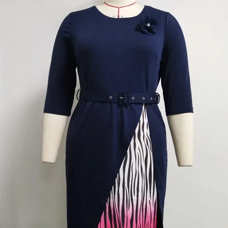 Customized Customized 2025 Hot Sale African And Turkey Style Plus Size Sashes Striped Patchwork Dress For Women
