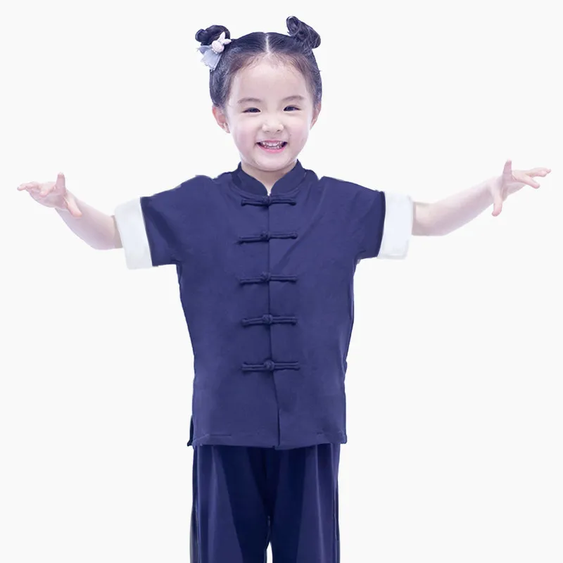 Kids Boys Girls Breathable Short Sleeve Kung Fu Uniform Martial Arts Training Suit Chinese Style Tang Suit Wushu Clothing Set