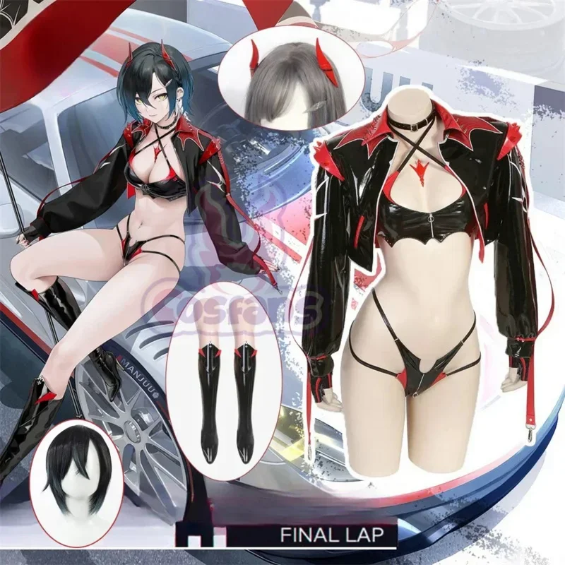 

Game Azur Lane Battleship H Cosplay Costume Wig Racing Queen Battleship H Leather Bikini Ulrich Von Hutten Anime Cosplay