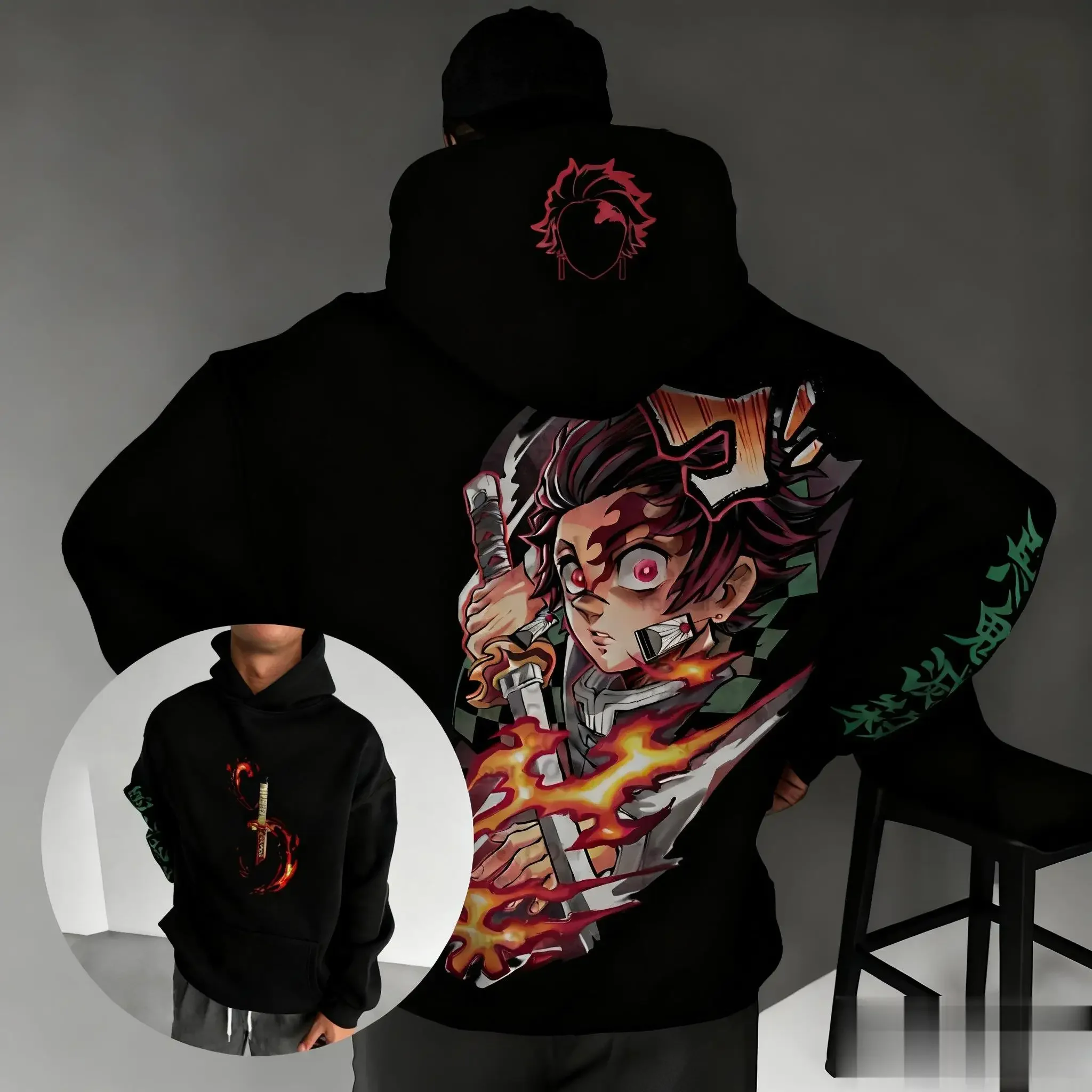 

Толстовка с капюшоном в стиле японского аниме, уличная одежда, косплей, большой повседневный пуловер, толстовка с рисунком «Убийца демонов», мужская и женская осенняя толстовка с длинными рукавами