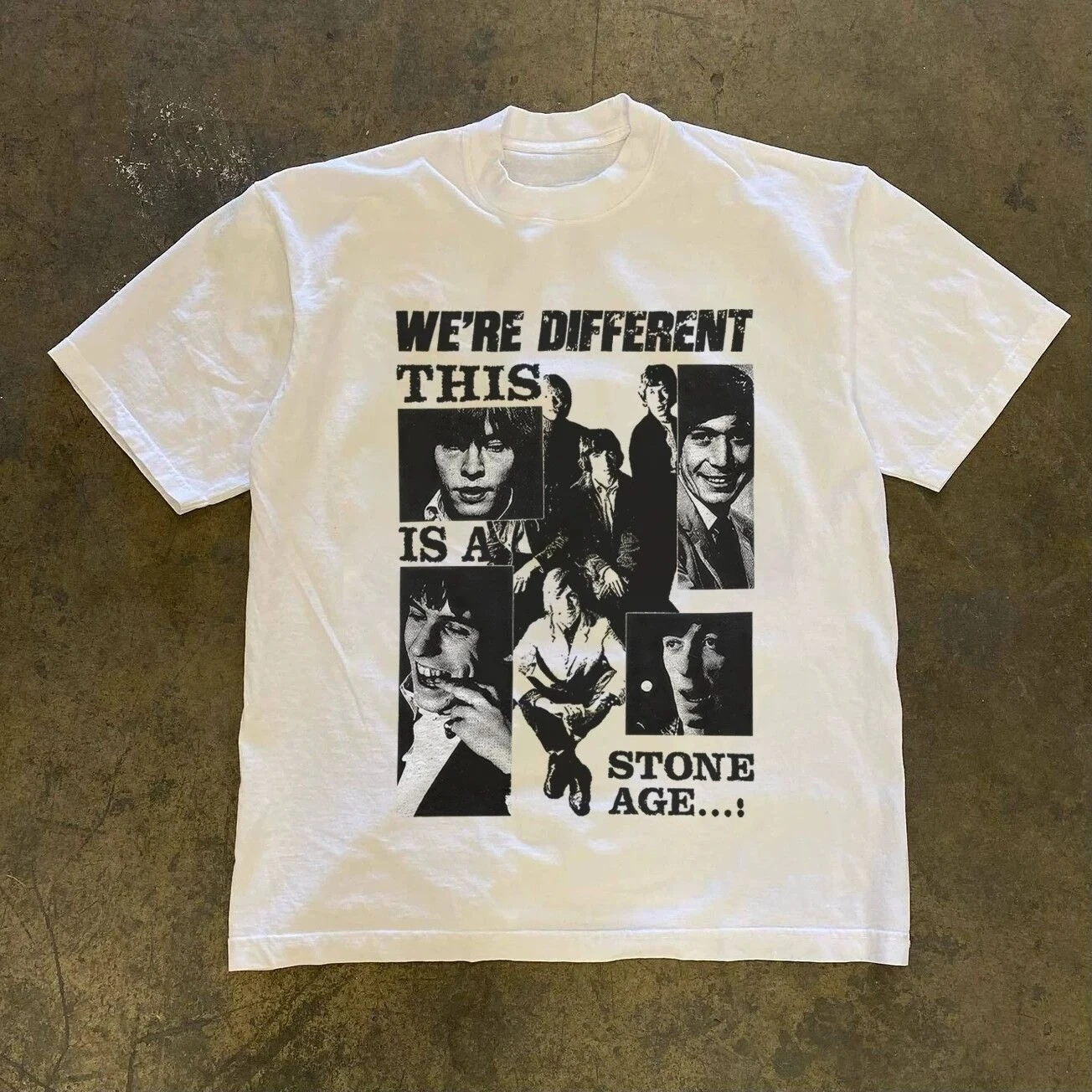 Unisex Vintage Band Collage Photo Letter Slogan Graphic Print T‑Shirt Crew Neck Short Sleeve Streetwear Casual Summer Daily Top