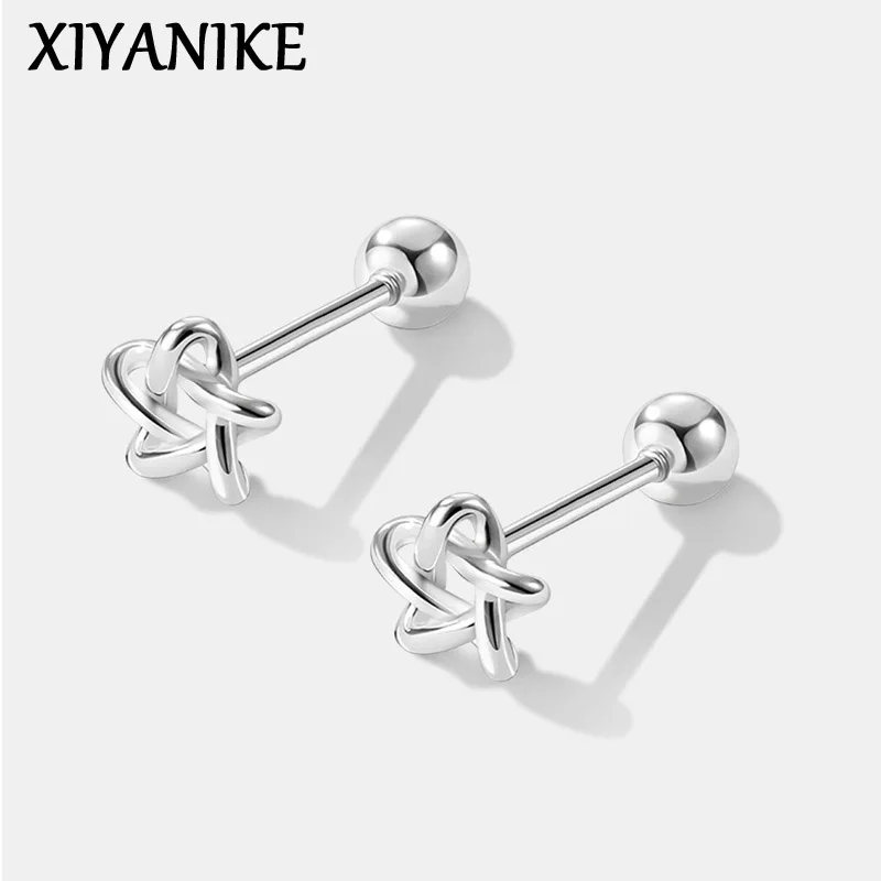 XIYANIKE Sweet Cute Star Anti-shedding Screw Stud Earrings For Women Girl Fashion New Ear Piercing Jewelry aretes de mujer