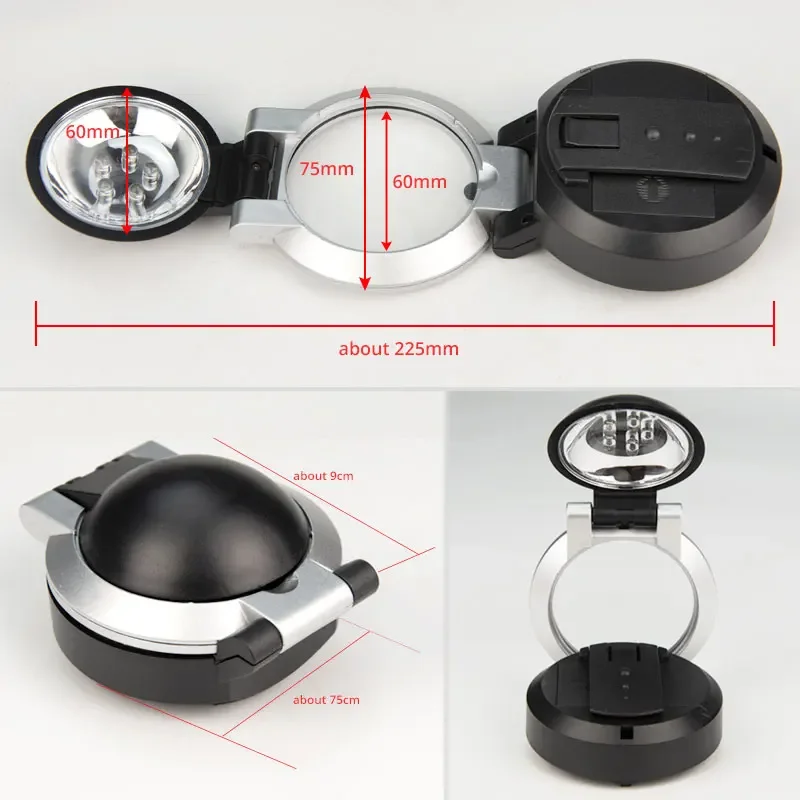 Lupa plegable iluminada de bolsillo 3X con luz LED, reparación de relojes, lupa multifuncional