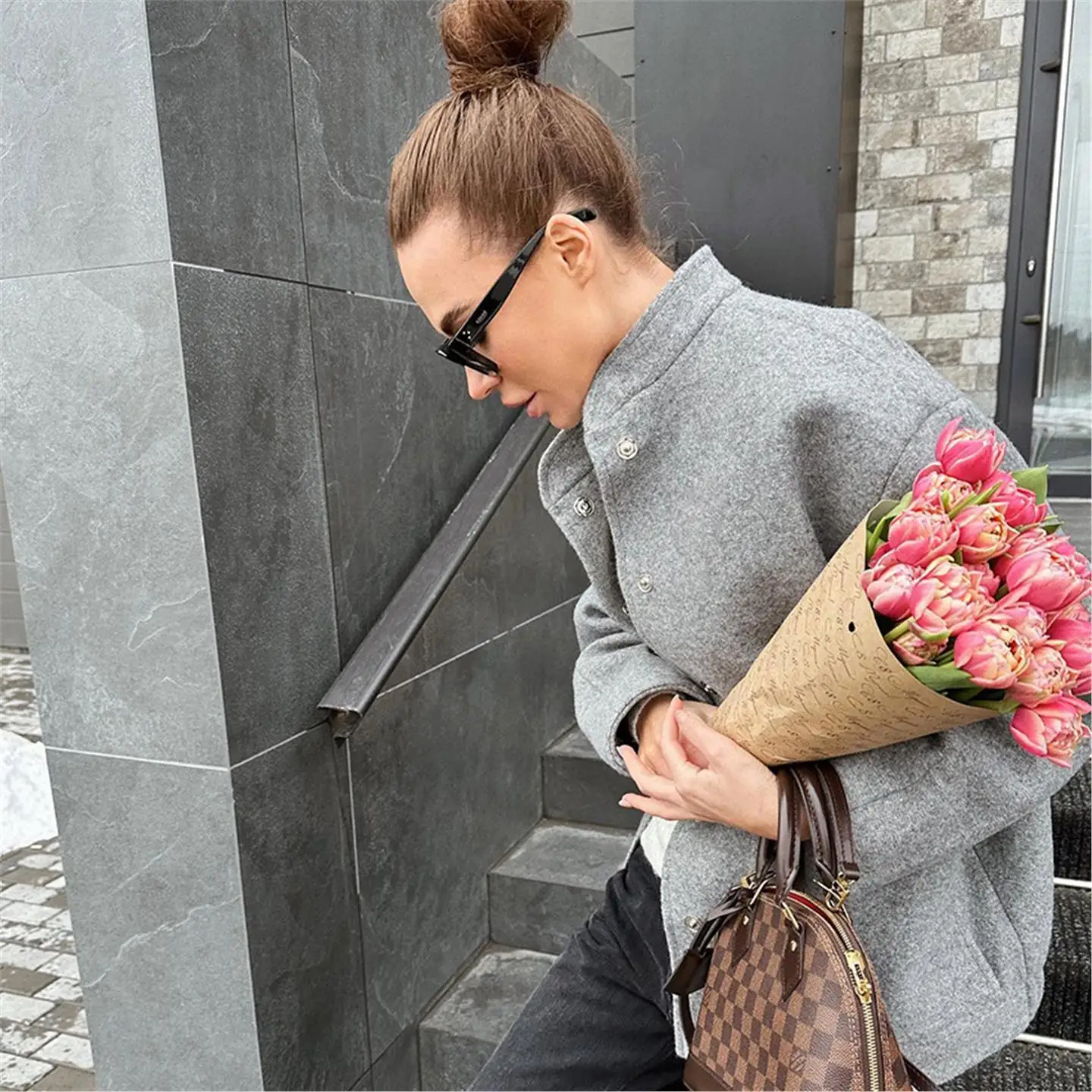 Ey manteau en laine Ele col montant 2025 nouveau automne hiver trajet polyvalent femmes haut Long Sve couleur Pure