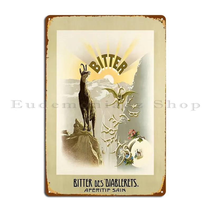 Ретро Diablerets Bitter Des Diablerets Aperitif Sain Aigle Металлическая табличка Дизайн Фреска Клуб Бар Гараж Клуб Оловянная вывеска Плакат