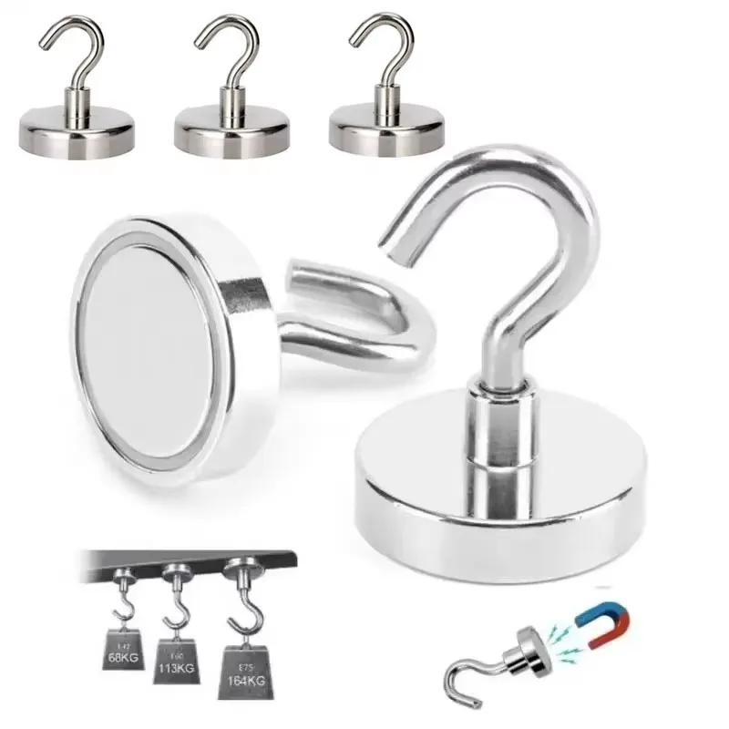 1/4/10Pcs Strong Neodymium Magnetic Hook Sucker Metal 12kg 5Pounds Diameter 20mm Magnets Quick Hook Shelf Ring For Home Kitchen