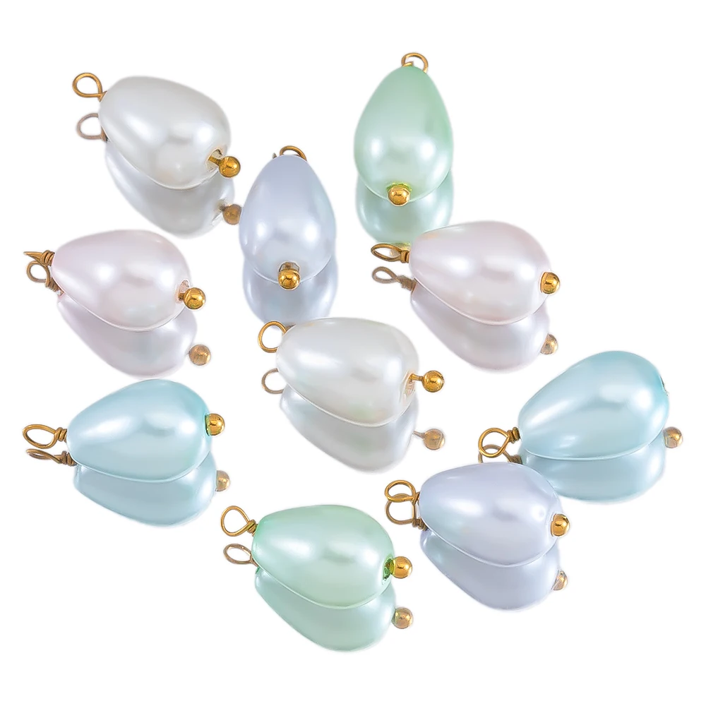 5pcs Droplet Shaped Glass Imitation Pearl Gold Color Pendant For DIY Necklace Tassel Pendant Accessory Handmade Jewelry Material view 6