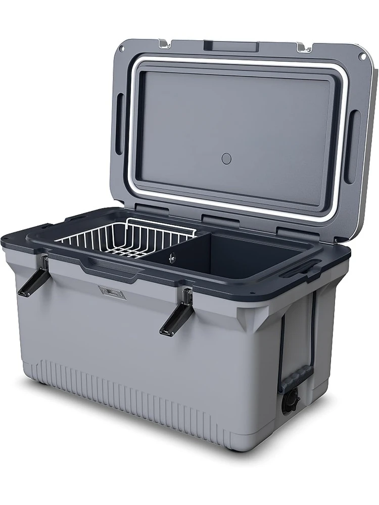 60 QT Ultra-Light Injection Molded Cooler - Ice Chest Keeps Ice up to 7 Days - Large Cooler Includes Wire Basket, Divider