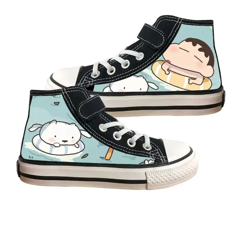 Crayon Shin-chan foto real drop shipping Pequena Moda das Meninas Dos Desenhos Animados das Crianças crianças criança skate mulheres preto causel sapatos