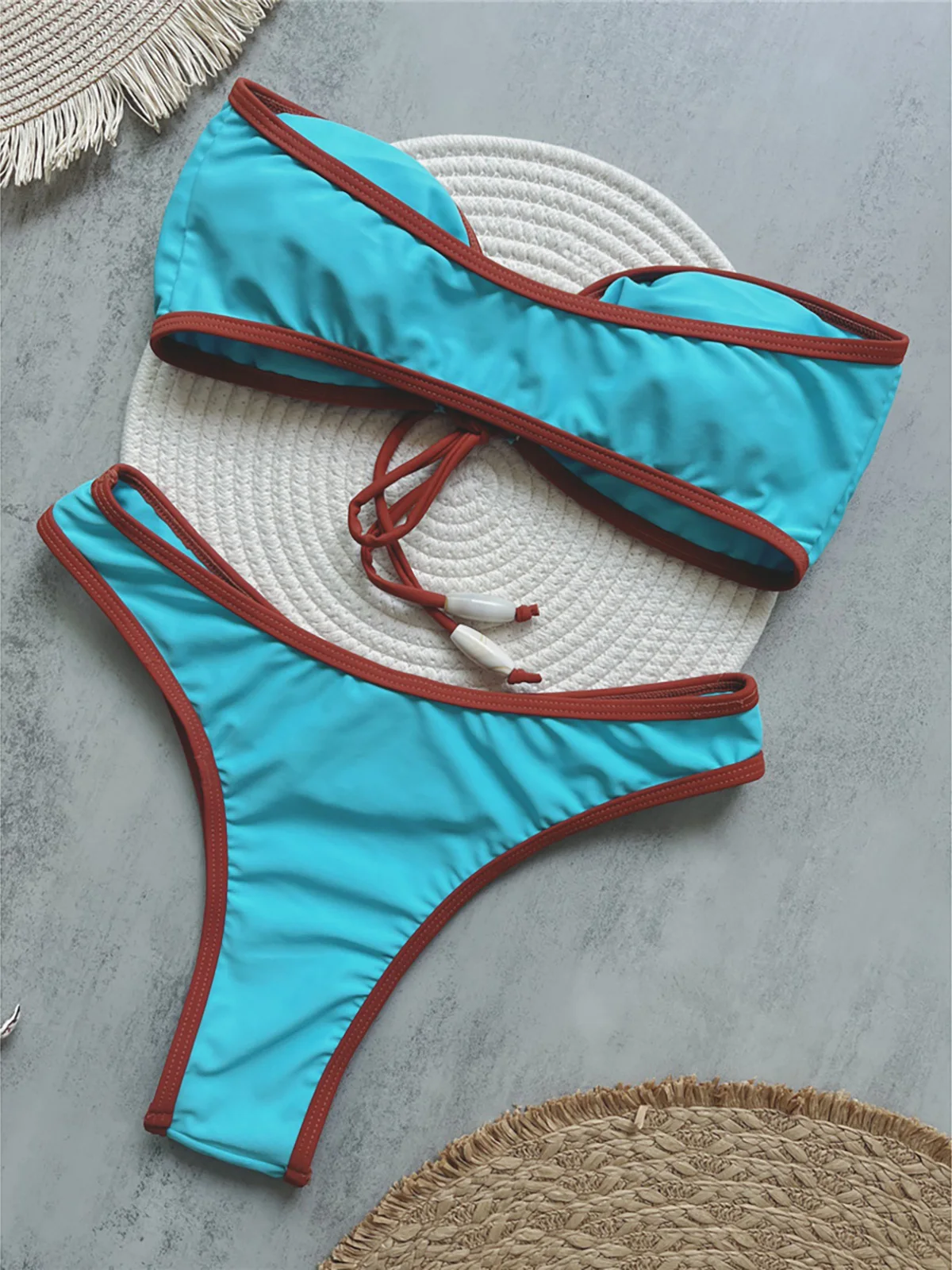 Bandeau Knotted High Cut Brazilian Bikini Female Swimsuit Women Swimwear Two-Pieces Bikini Set Bather Bathing Suit Swim V6402