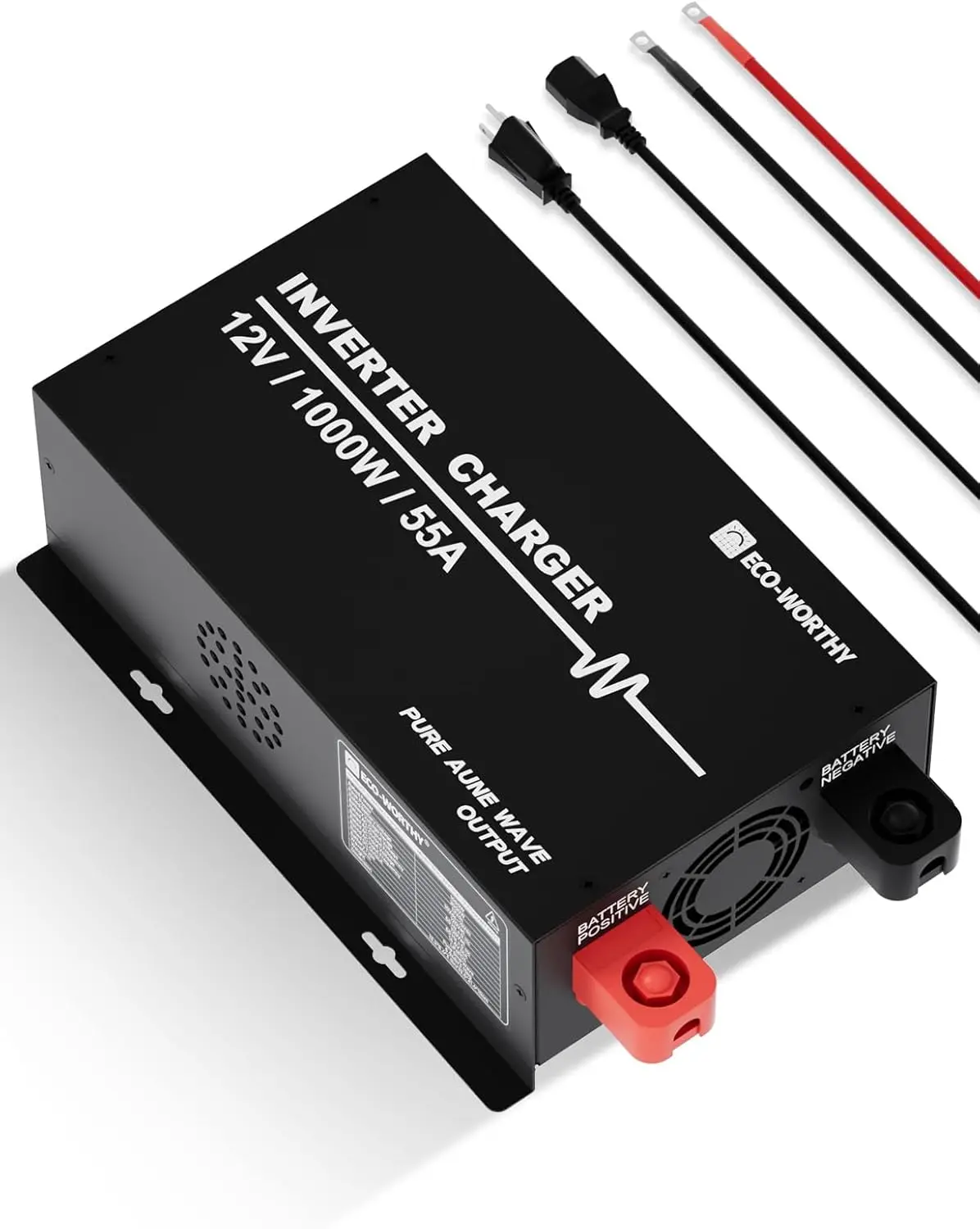 1000W Pure Sine Wave Inverter Charger 12V to 110V with 55A LiFePO4 Charger, 20ms UPS for RV Boat Home