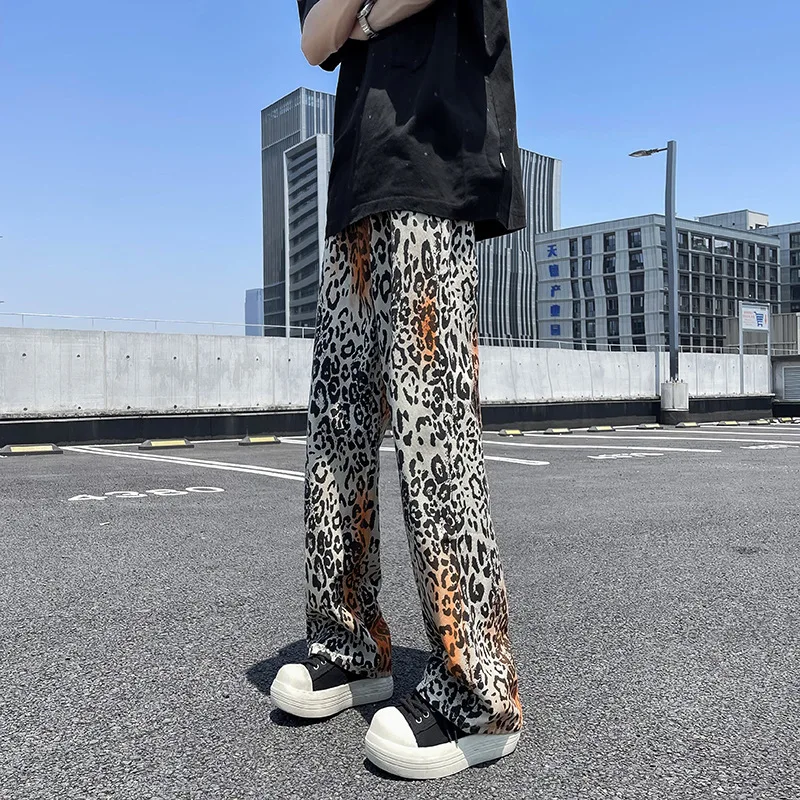 OIMG Y2K Fashion Tie Dye Leopard Baggy Jeans Pants For Men Clothes Straight Gothic Long Trousers Pantalones Hombre