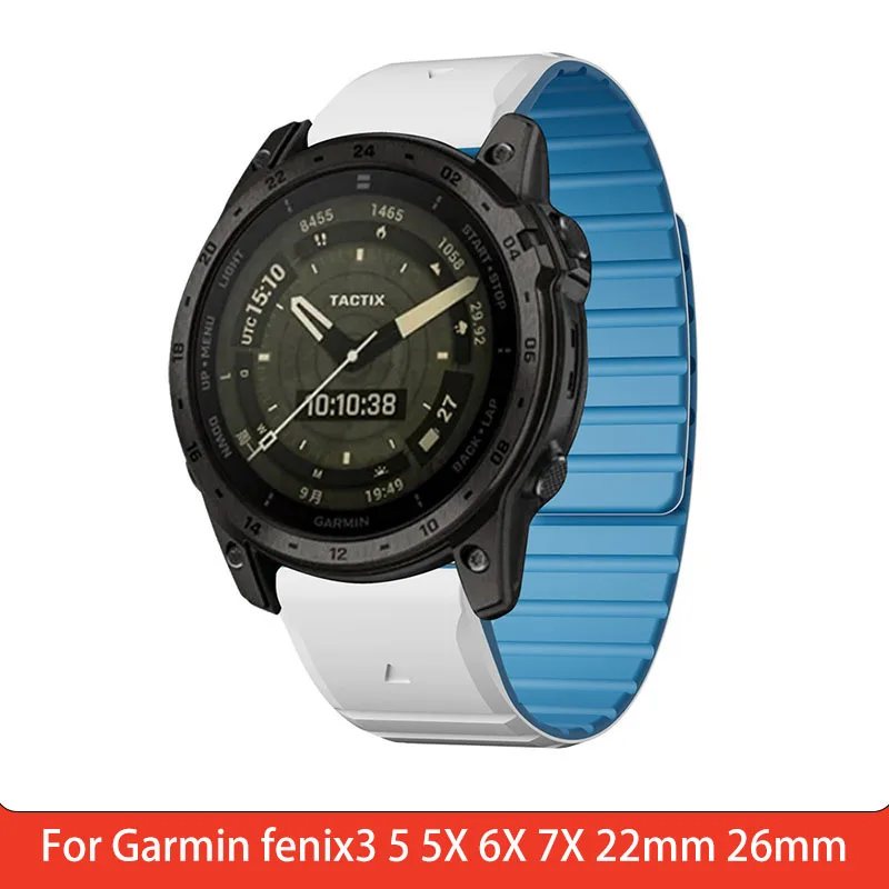 Watch Straps For Garmin fenix3 5 5X 6X 7X 22mm 26mm Two tone silicone strap Garmin Strong magnetic watch band Wristband Strap