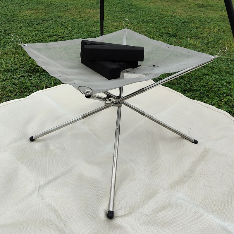 1pc Foldable Portable Steel Mesh, Camping Fire Pit Mesh, Outdoor Wood Burning Campfire Rack, Stainless Steel Fire Holder Net