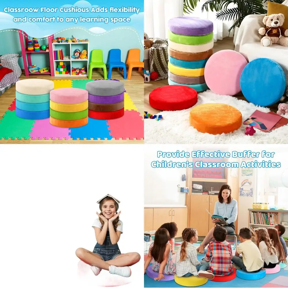 

Set of 12 Kids' 15 Round Floor Cushions for Classroom, Reading Nook, and Playroom - Autumn Winter Themed