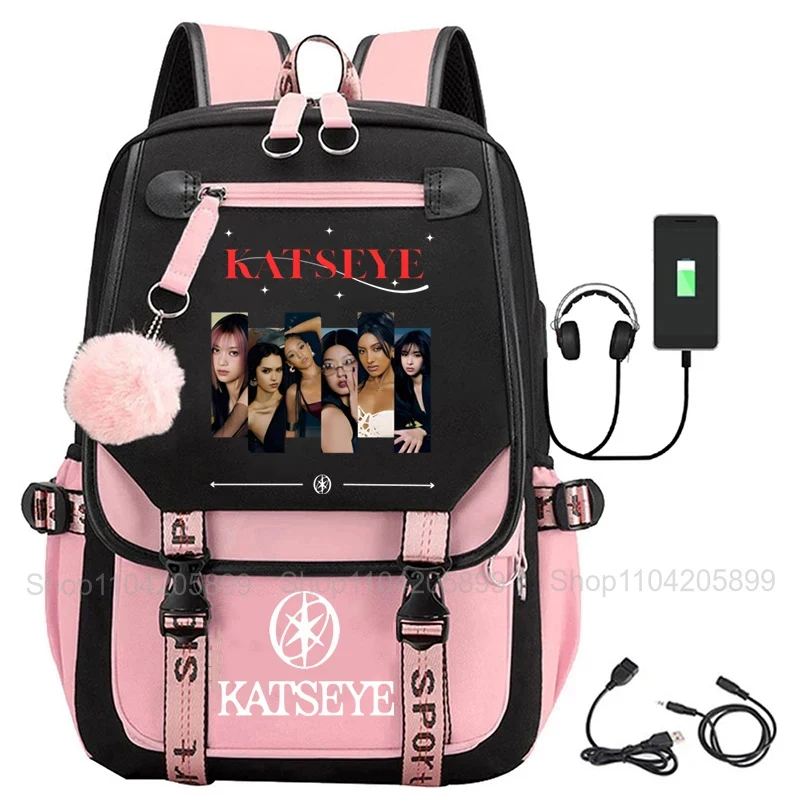 Popular Girl Group Katseye Backpack Usb Charging Mochila Student Teenager Schoolbag Daily Travel Rucksack Laptop