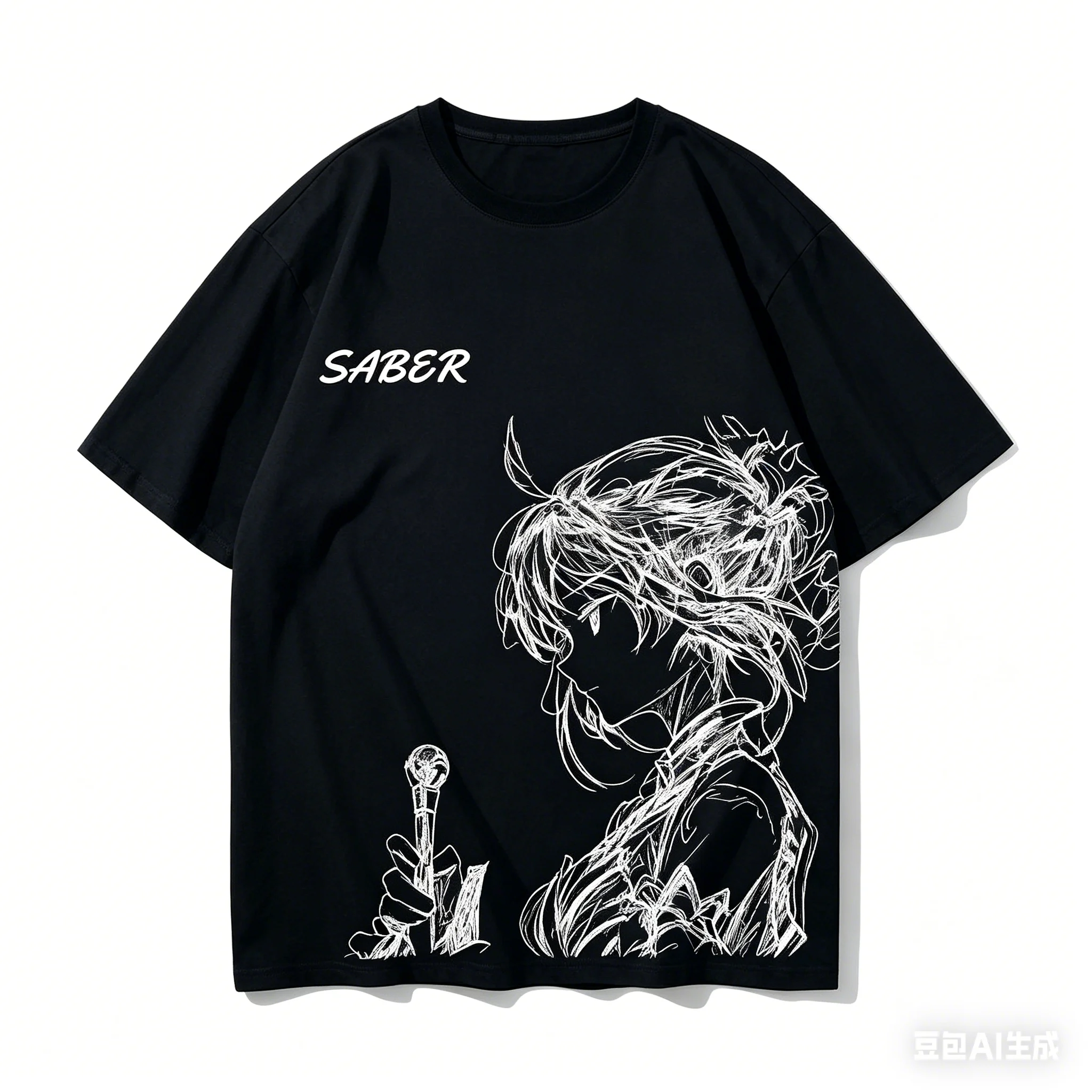 2026 Summer Anime Fate Stay Night Oversized T-shirt Saber Artoria Pendragon Sketch Print Casual Streetwear Tee for Men Women - view 4