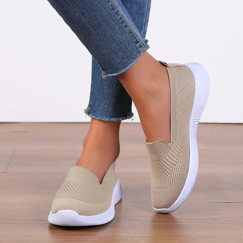 Rimocy Breathable Knitting Flats Shoes Women Slip-on Soft Bottom Sneakers Woman Summer Super Light Non-slip Casual Shoes 2024