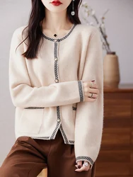 100% Merino Wool Cardigan Women's 2023 Autumn/Winter New Round Neck Korean Knitted Coat Sweater Loose Large Size Cashmere Jacket