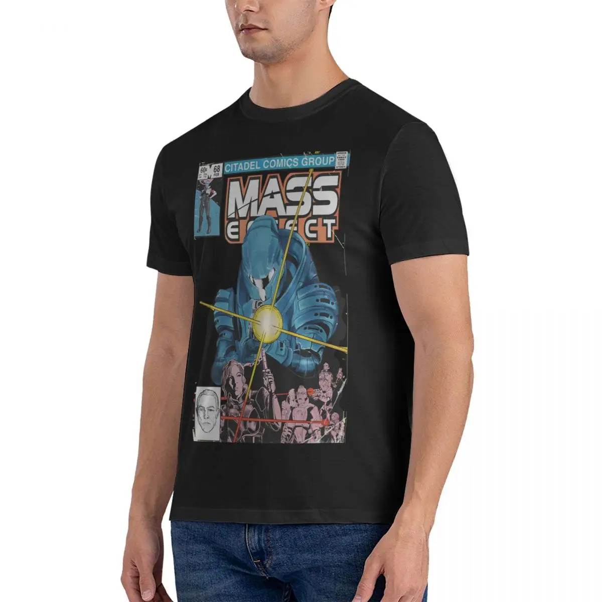 MASS EFFECT NO 68 COVER T-Shirt for Men Mass Effect Vintage Pure Cotton Tees Round Neck Short Sleeve T Shirts 6XL Clothing