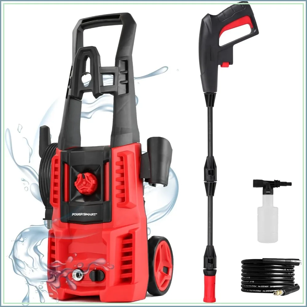 

Upgraded Electric Pressure Washer, 1850 PSI Max, 3.0 GPM, 5" Wheels, 18M Cord/Hose, for Patio, Car, Driveway & Home