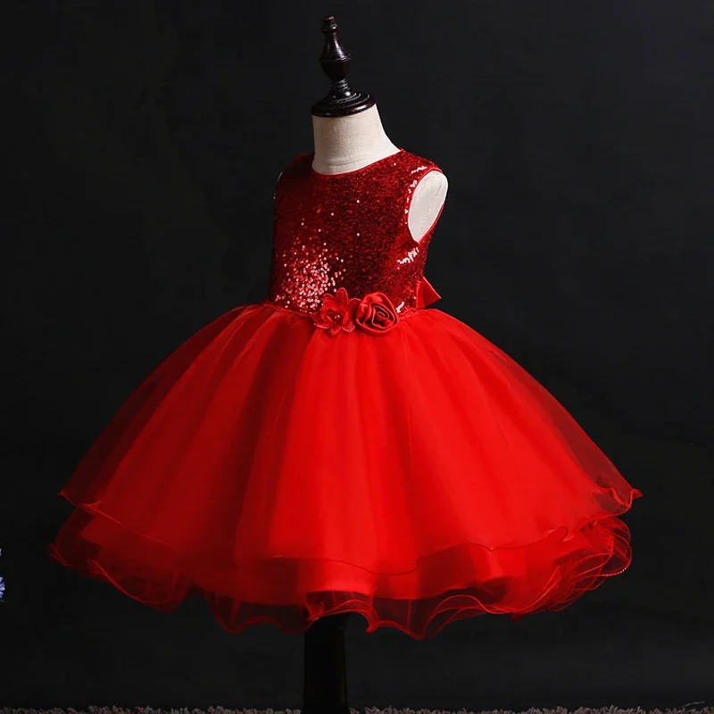 

Sequined Dresses for Girls Christmas Children Clothing Princess Birthday Wedding Party Baby Girl Dress With Bow 10Y