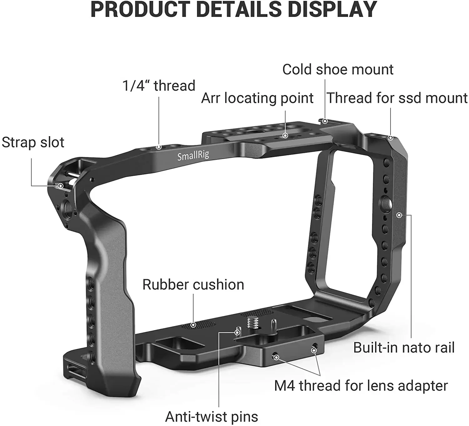 2026 2203B Jaula de liberación rápida de aleación de aluminio para cámara Blackmagic Design Pocket Cinema 4K/6K con riel NATO y soporte de zapata