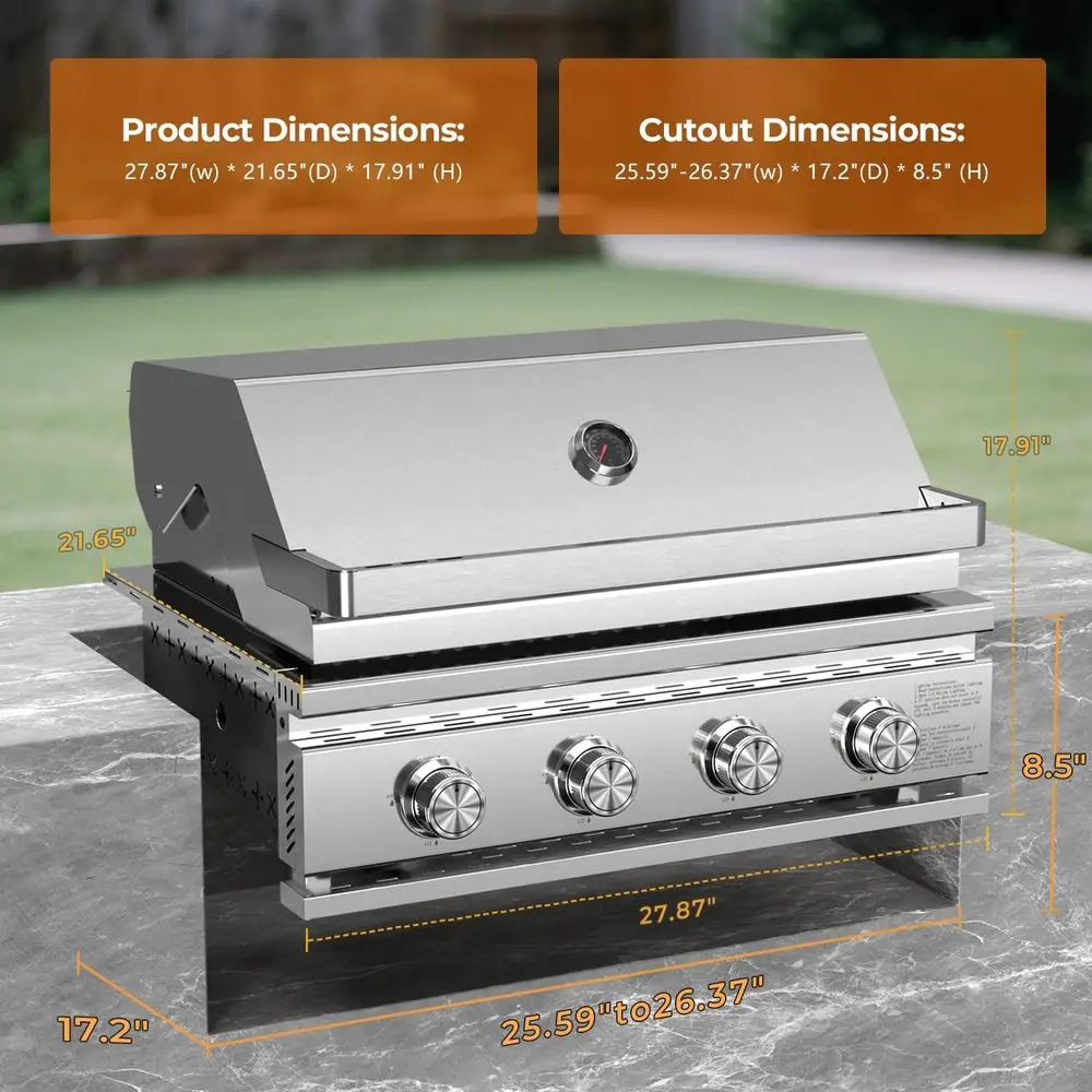 4-Burner Propane Gas Grill with 32,000 BTU and 516 sq. in. Cooking Space for Outdoor BBQ Parties
