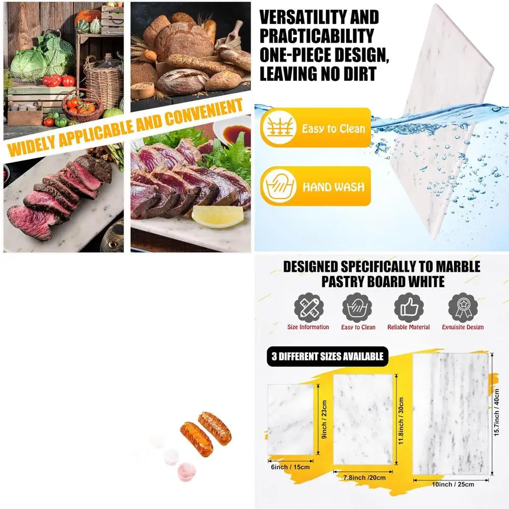 

Set of 3 White Marble Serving Trays - Various Sizes for Kitchen, Pastry, and Baking Needs