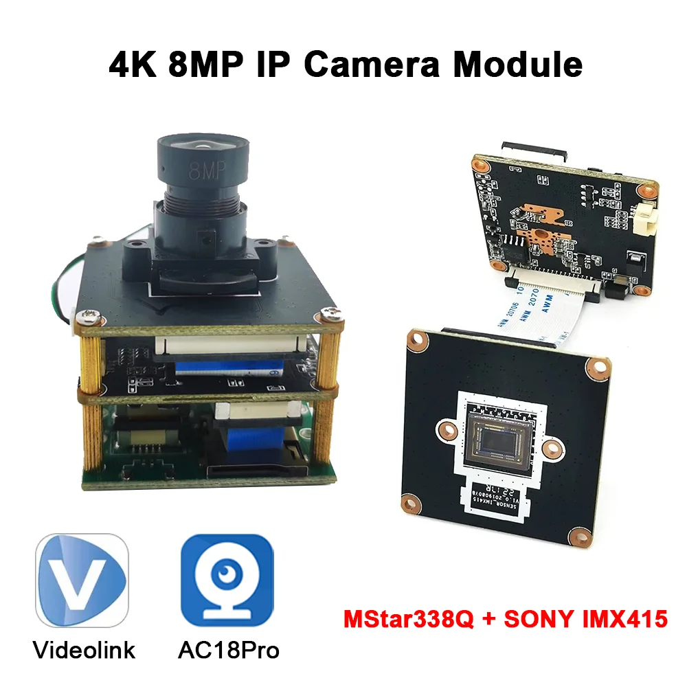 4K 8MP IP Camera Module With TF Card Slot Sony Imx415 Starlight Sensor Human Detection Videolink APP Hikvision Compatible