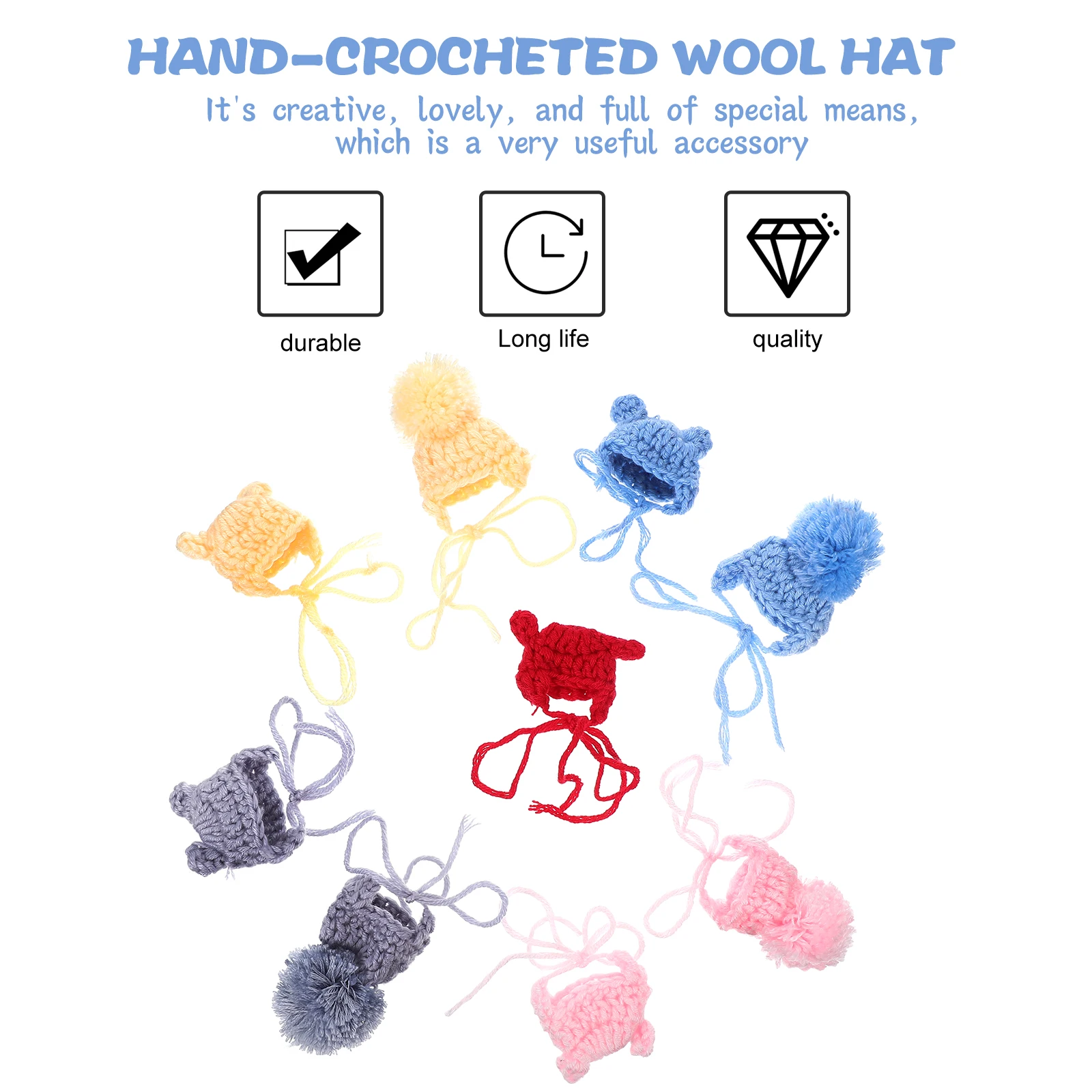 

9pcs Creative Hand-Crocheted Wool Hats Decorative Diy Accessories For Girls Women Mixed Style Durable Handmade Crafts Gift Idea