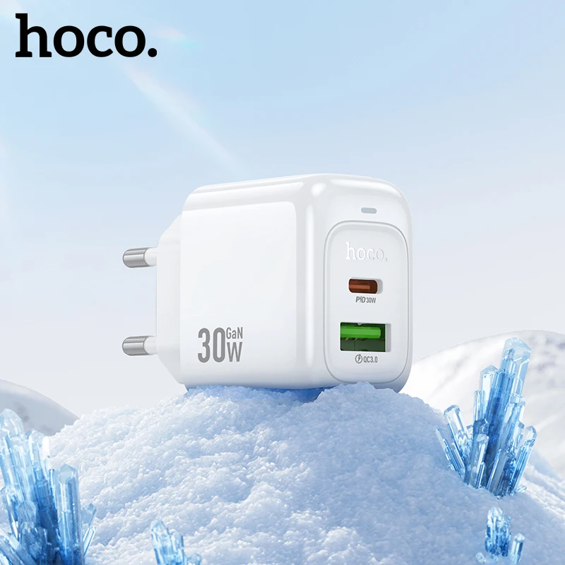 HOCO Dual Port PD30W Quick Charging Phone Charger EU Plug For iPhone 15 Pro Max QC3.0 PD Wall Travel Adapter For Samsung S21 S22