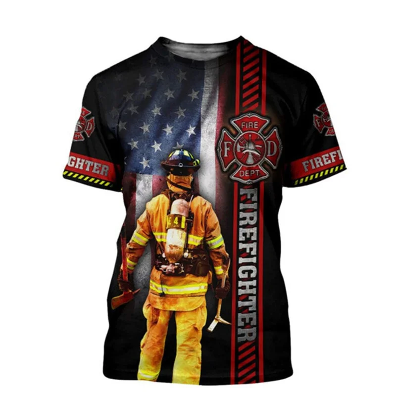 Firefighter Fire Rescue Graphic T Shirts for Men Cosplay Fireman Costume T-shirt 3D Printed Firefighters Extinguish The Fire Tee