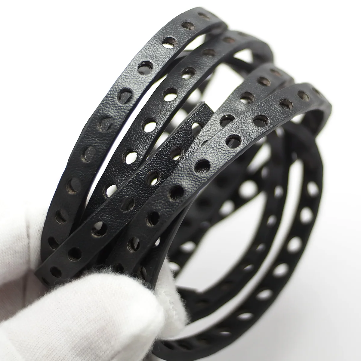 46inches Black Drilled Holes Soft Leather Cord, Fine Litchi Texture Leather Strips,Necklace Cord,Bracelet Making,Jewelry cord