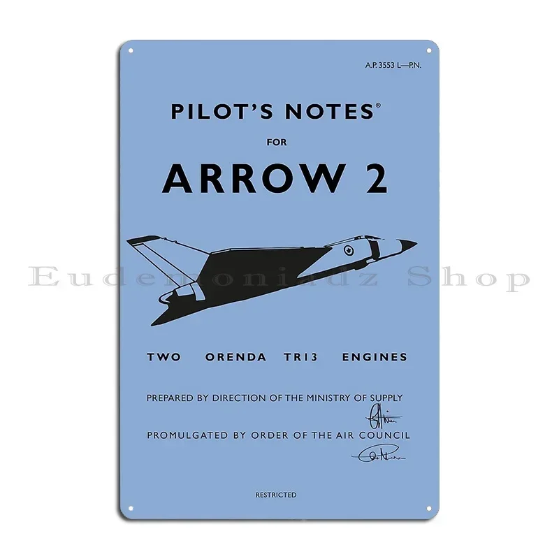 Pilot S Notes For Arrow 2 Metal Sign Garage Living Room Garage Print Garage Tin Sign Poster