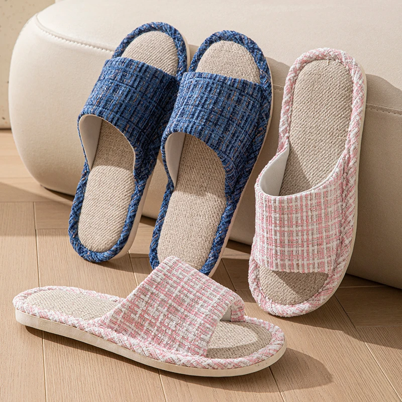 شبشب كتان للفصول الأربعة للنساء للاستخدام الداخلي والمنزل غير قابل للانزلاق ونعل ناعم صامت ماص للعرق ومزيل العرق للمنزل #3